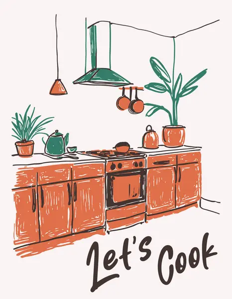 Çizim tarzında mutfak illüstrasyonu