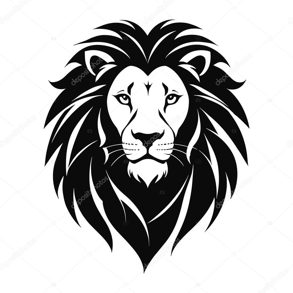 Black animal lion head logo in white background
