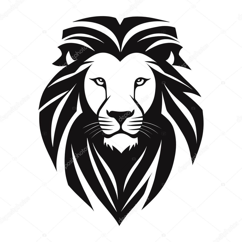 Black animal lion head logo in white background