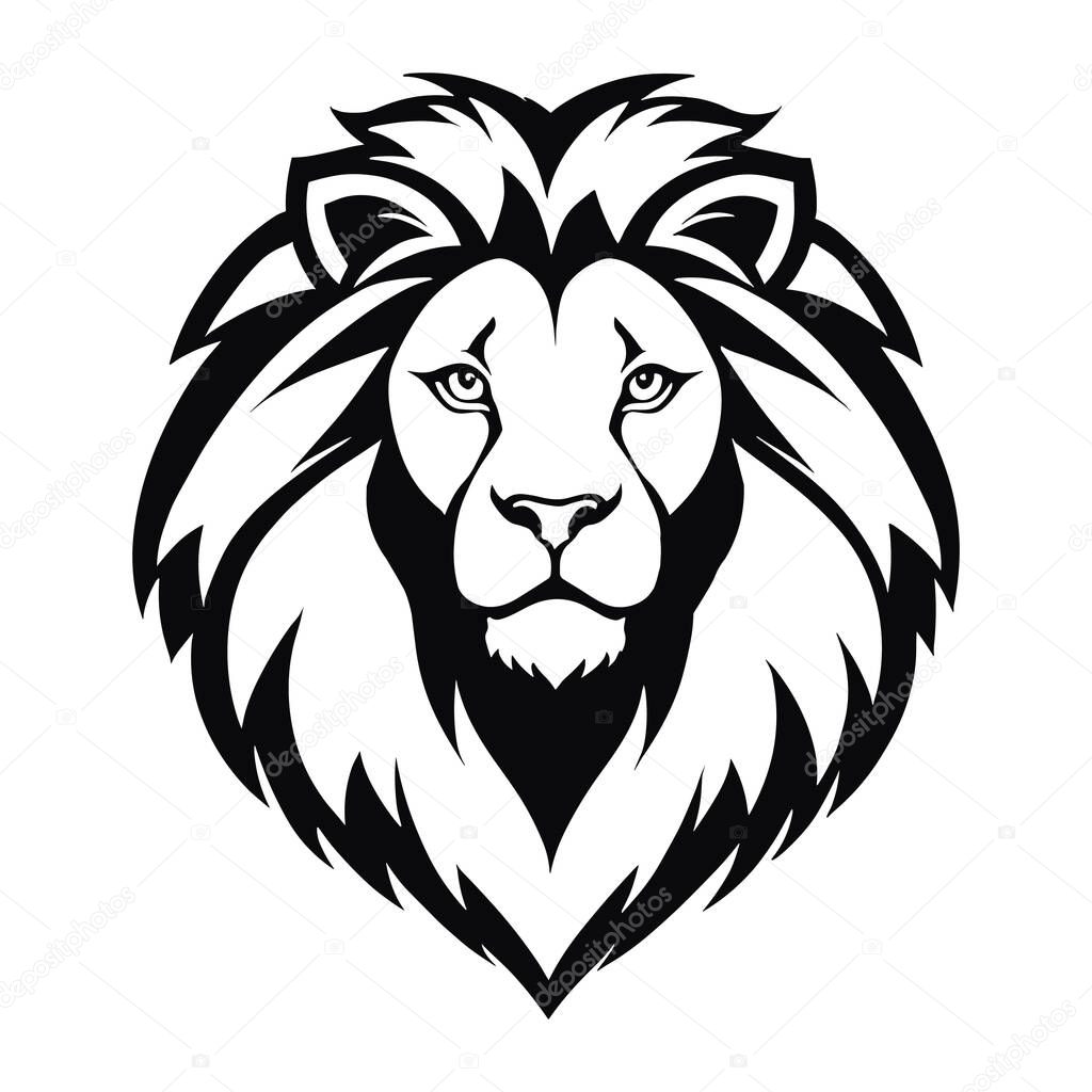 Black animal lion head logo in white background