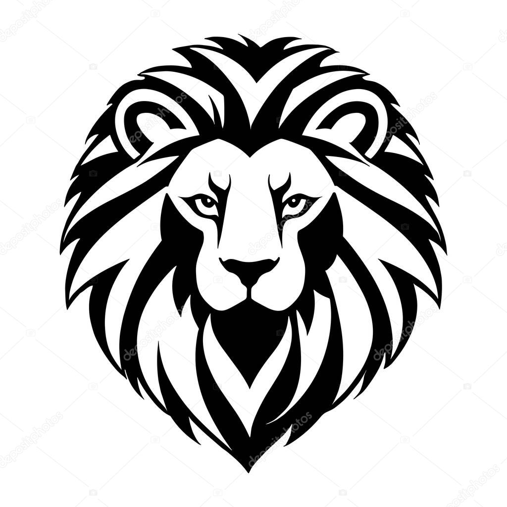 Black animal lion head logo in white background