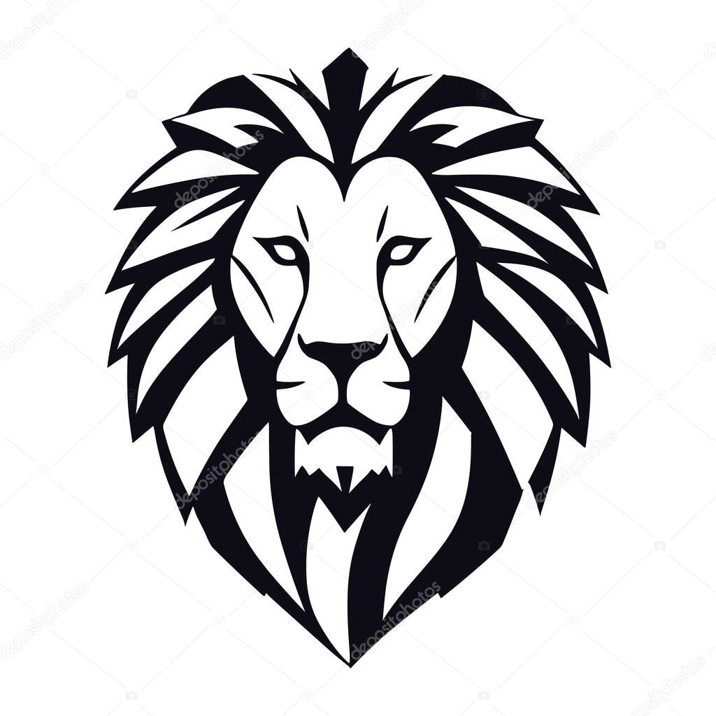 Black animal lion head logo in white background
