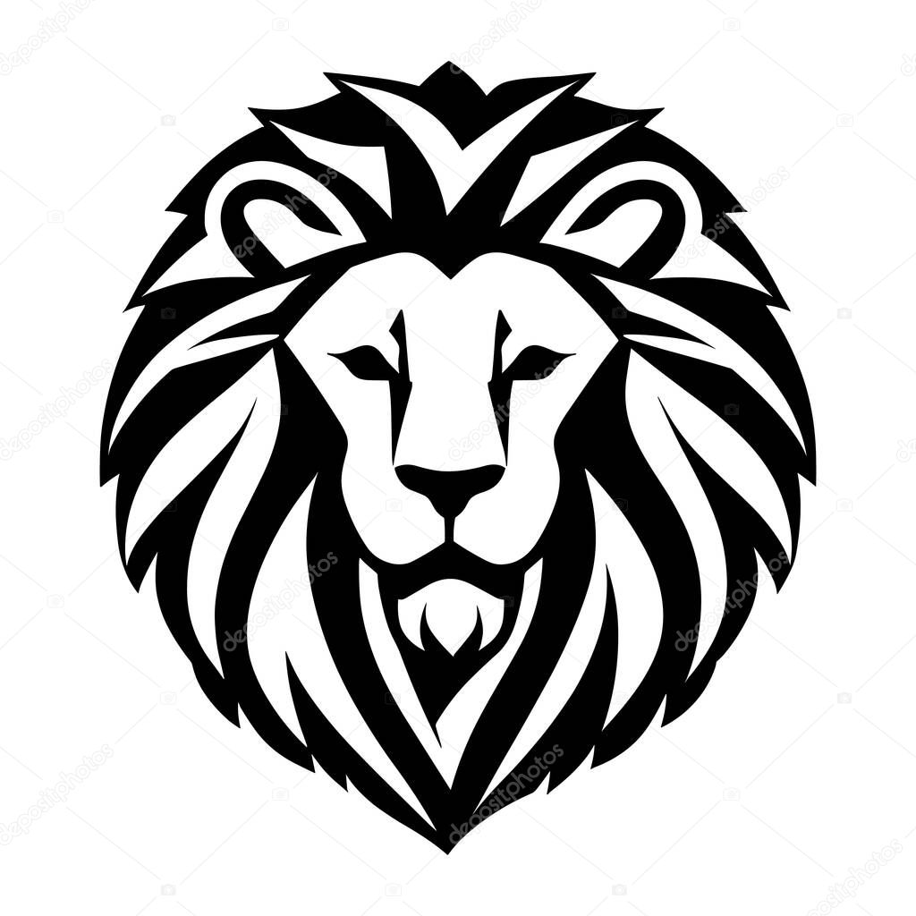 Black animal lion head logo in white background