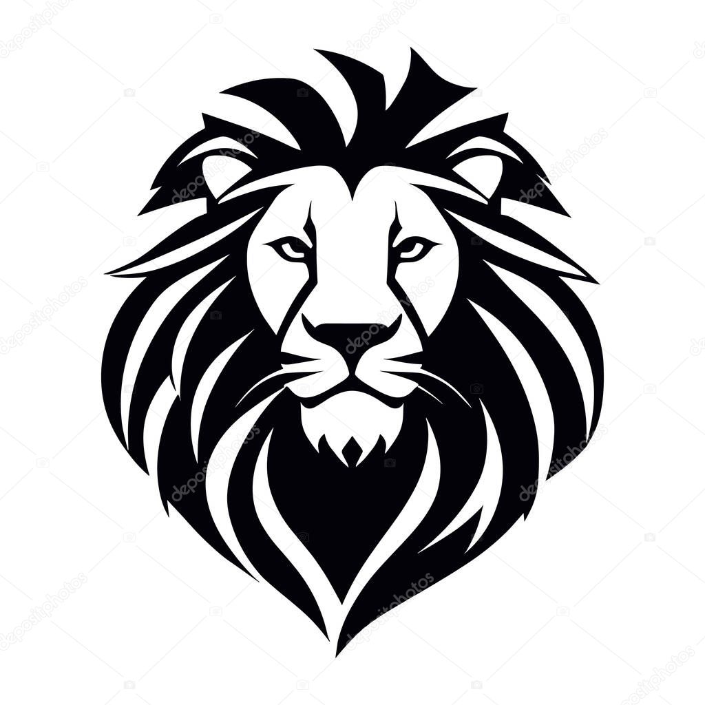Black animal lion head logo in white background
