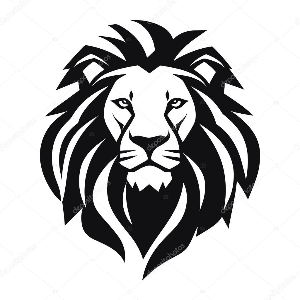 Black animal lion head logo in white background