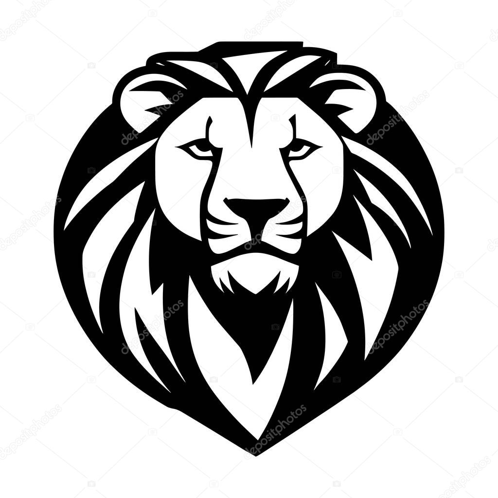 Black animal lion head logo in white background