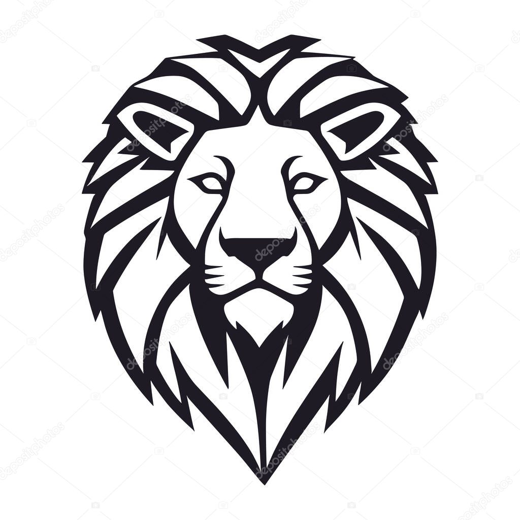 Black animal lion head logo in white background