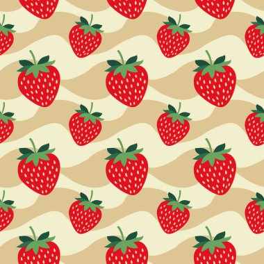 Dalgalı bir arkaplanda çilek deseni