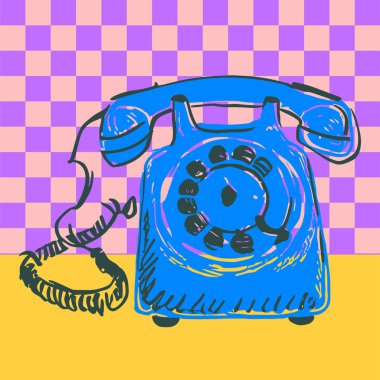 Bir Checkerboard Arkaplanındaki Retro Blue Telefon