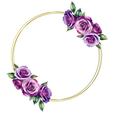 Mor Güller ve Altın Çerçeve Zarif Çiçek Tasarımı