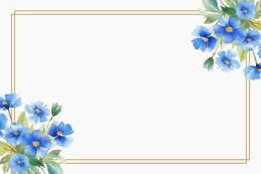 Zarif Mavi Çiçek Çerçeve Suluboya Arkaplan