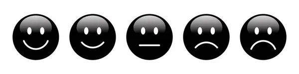 3D derecelendirme Emojileri siyah renkte ayarlandı. Geribildirim duygu simgeleri koleksiyonu. Mükemmel, iyi, tarafsız, kötü ve çok kötü emojiler. Düz değer kümesi ve geri bildirim emojileri simgeleri siyah renkli.