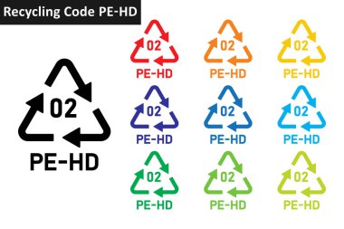 PE-HD plastik geri dönüşüm kodu simgesi seti. Plastik geri dönüşüm sembolleri 02 PE-HD. Plastik geri dönüşüm kodu 02 simge koleksiyonu on farklı renkte. Plastik geri dönüşüm kodu simgesi seti 02 PE-HD.
