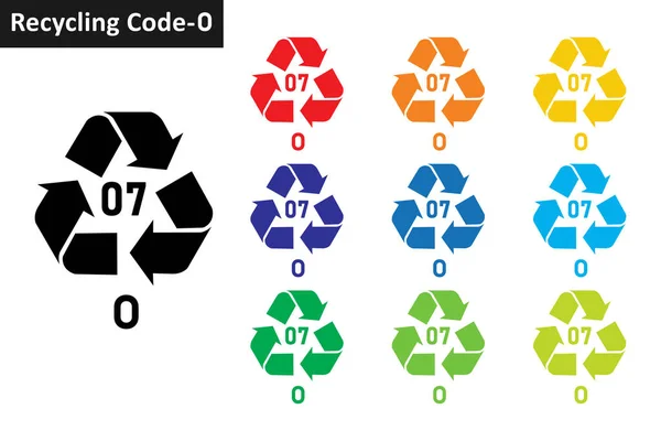 Diğer bir plastik geri dönüşüm kodu simgesi seti. Mobius Strip Plastik geri dönüşüm sembolü 07 O. Plastik geri dönüşüm kodu 07 simge koleksiyonu on renkte. Plastik geri dönüşüm kodu simgesi 07 O.