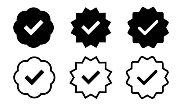 stock vector Black tick verified symbol icon set with fill and stroke. Tick, right, v, verification symbol. accept, vote, choice symbol for use in apps, profiles and bio.