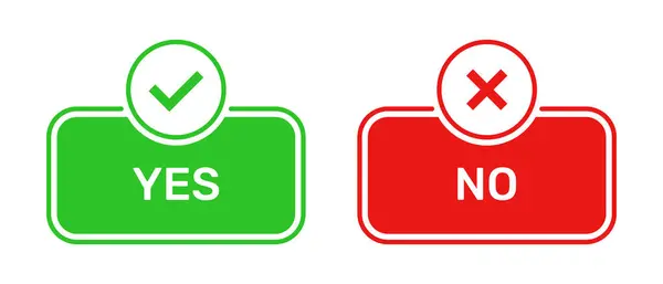Doğru Yanlış Sembollü Düğmeler Yok Yeşil Kırmızı Kutuda Evet Hayır — Stok Vektör