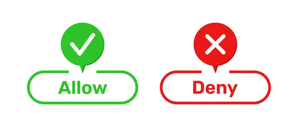 Yeşil ve kırmızı düğmeli Doğru ve Yanlış sembolleri göster ve reddet. Doğru ve yanlış sembollü düğmelere izin ver ve reddet. Düğmelere izin ver ve reddet simgelerini işaretle ve çapraz yap.