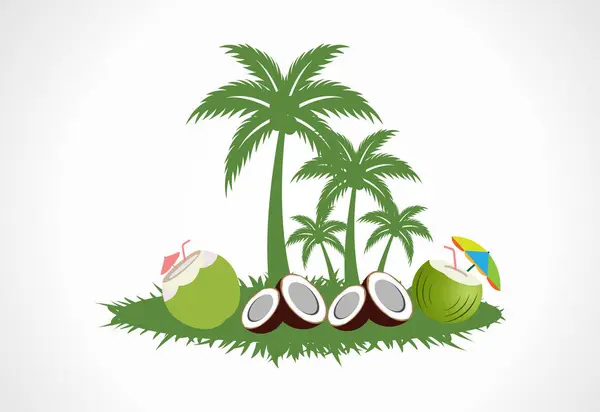 Creative modern coconut with leaves sign logo design template. Icon set Logo vector illustration