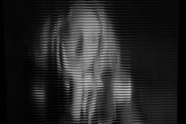 Dik dik bakan kız. Siyah ve beyaz. Şebeke çizgili. Sarı saçlar. Hayal kurmak..