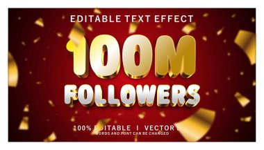 Modern tarz tasarımı ile düzenlenebilir 100M takipçileri 3d vektör metin efekti