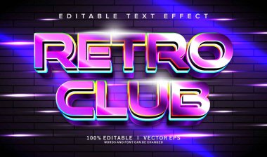 Modern biçim tasarımlı düzenlenebilir retro kulüp vektör metin efekti
