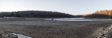 Biraz su ve ağaçla kurumuş göl.