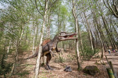 Vahşi yaşam ormanlarındaki bir spinosaurus. Doğadaki bir dinozor kopyası.