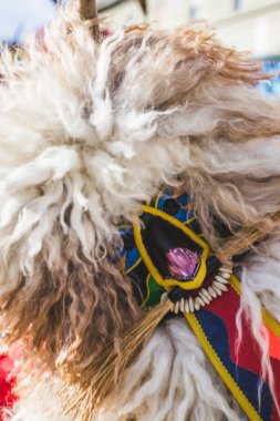 Kurent maskesi. Slovenya 'daki karnaval için geleneksel bir kıyafet.