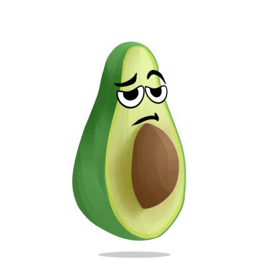 Yorgun avokado maskotu karakteri. Şirin, komik ve eğlenceli bir konsept. Doğa, meyve, sağlık, beslenme, yetiştirme ve eğitim temaları