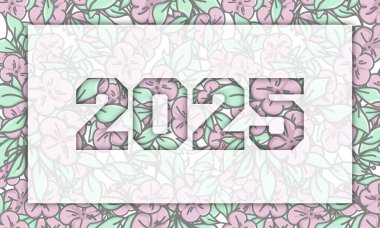 2025 motif arkaplan bırakır. Takvim ve şablon tasarım konsepti. Doğa, romantik, aşk, bitki ve dekoratif temalar