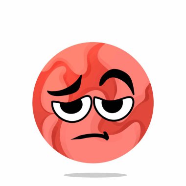 Yorgun Mars Gezegeni maskotu karakteri. Şirin, komik ve eğlenceli bir konsept. Güneş sistemi, astronomi ve eğitim temaları