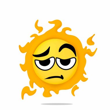 Yorgun güneş maskotu karakteri. Şirin, komik ve eğlenceli bir konsept. Güneş sistemi, astronomi ve eğitim temaları