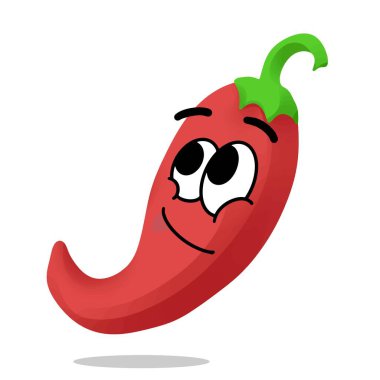 Mutlu kırmızı biber maskotu karakter çizimi. Şirin, oyuncu, lezzetli ve lezzetli bir konsept. Geleneksel Asya otları, Endonezya mutfağı, bitki, ilaç ve baharat temaları 