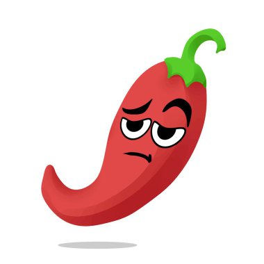 Yorgun kırmızı biber maskotu karakteri çizimi. Şirin, oyuncu, lezzetli ve lezzetli bir konsept. Geleneksel Asya otları, Endonezya mutfağı, bitki, ilaç ve baharat temaları 