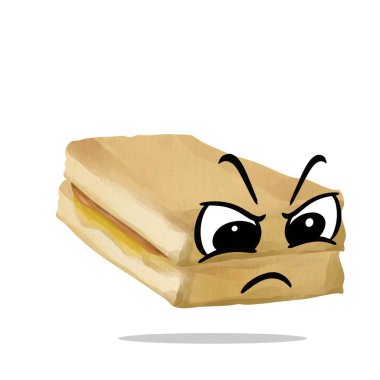 Tasarım için kızgın tost maskotu çizimi. Klasik, suluboya, dekoratif ve doku konsepti. yemek, kahvaltı, menü, mutfak, yemek pişirme, fırıncı ve pasta temaları