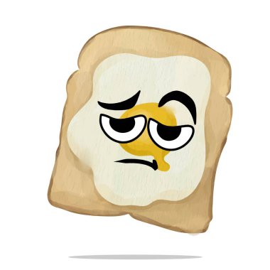 Tasarım için yumurta maskotu resimli yorgun dilimlenmiş ekmek. Klasik, suluboya, dekoratif ve doku konsepti. yemek, kahvaltı, menü, mutfak, yemek pişirme, fırın ve hamur işi temaları