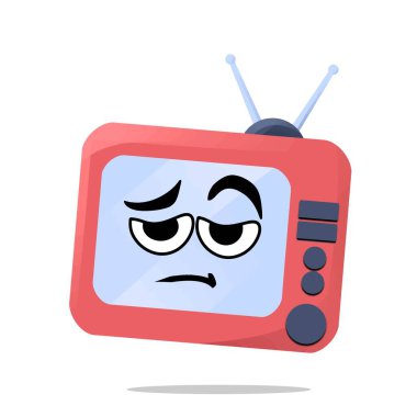 Yorgun televizyon maskotu çizimleri. Eğlenceli ve eğlenceli bir konsept. hobi, ilgi, yaratıcı, eğlence, film, film, endüstri ve sinema temaları