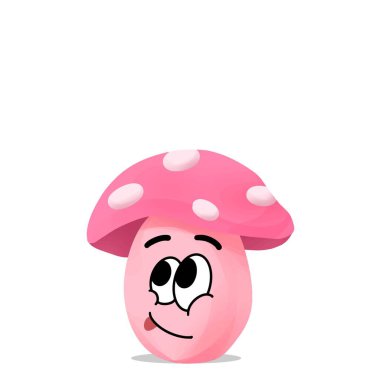 Tasarım için mutlu mantar maskotu çizimi. sevimli ve eğlenceli bir konsept. vahşi, yiyecek, doğa, orman, yenilebilir ve mantar temaları