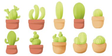 Tasarım için kaktüs koleksiyonu. sevimli ve eğlenceli bir konsept. vahşi, çiçek, doğa, dikenli, çöl ve bitki temaları 