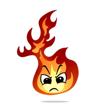Tasarım için kızgın ateş maskotu çizimi. sevimli ve eğlenceli bir konsept. alev, yanma, sıcak, cehennem, tehlike, enerji ve ateş fırtınası temaları