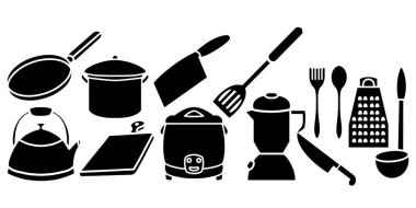 Basit mutfak seti simgesi koleksiyonu. Minimalist vektör biçimi. logolar, çıkartmalar, ticari ürünler ve kullanıcı arayüzü ögeleri