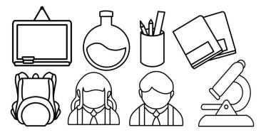 Basit bir okul ikonu. Minimalist dış hat vektör biçimi. logolar, çıkartmalar, ticari ürünler ve kullanıcı arayüzü ögeleri