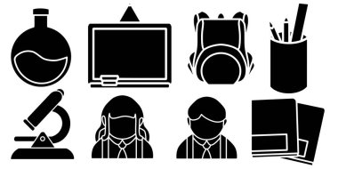 Basit bir okul ikonu. Minimalist vektör biçimi. logolar, çıkartmalar, ticari ürünler ve kullanıcı arayüzü ögeleri