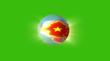 Planet with the image of China on a green background.
