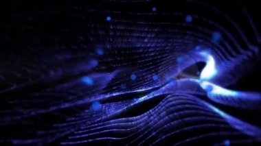 Işık ışınları ve parçacıkları olan enerji dalgaları. Soyut arkaplan. Yüksek kaliteli 4k video.