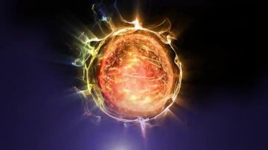 Kozmik enerji soyutlaması. Sanal küre, uzayın yaratıcılığını ve çekici gizemini vurgulayarak ışık ve dalgalarla oynar..