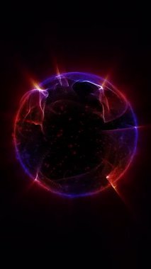 Kozmik enerji soyutlaması. Sanal küre, uzayın yaratıcılığını ve çekici gizemini vurgulayarak ışık ve dalgalarla oynar..