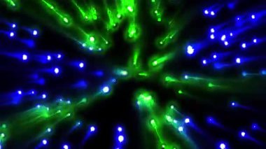 Parlak bokeh ışıkları uzayda derin ve geleceksel bir atmosfer yaratır..