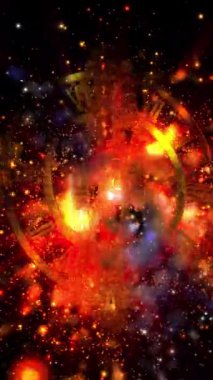 Soyutlama sonsuzluğu sembolize eder. Neon saat yüz, çevirme, hızlı hareket eden bir galaksinin arka planı.