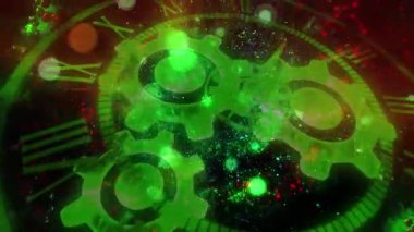 Soyutlama sonsuzluğu sembolize eder. Neon saat yüz, çevirme, hızlı hareket eden bir galaksinin arka planı.